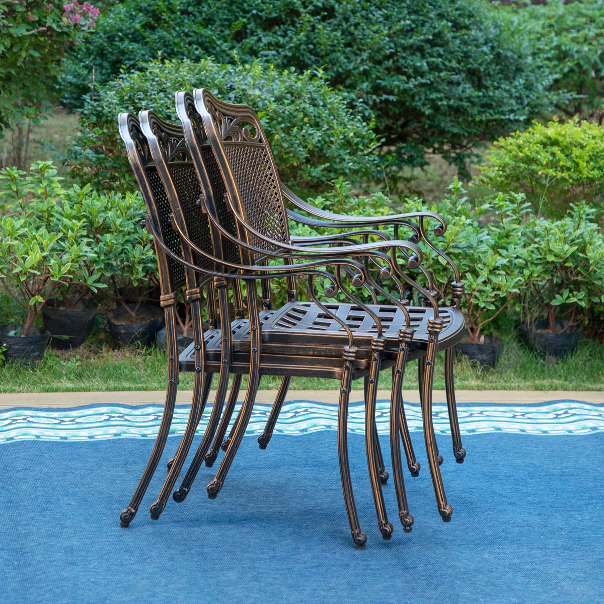 Set of 2 Cast Aluminum Outdoor Dining Chairs, Antique Bronze I17298