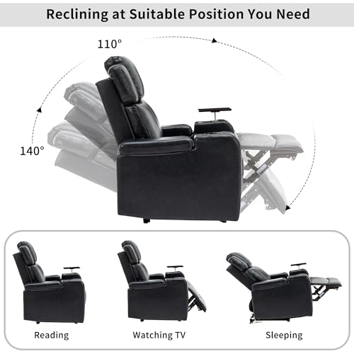 Dark Blue Power Recliner with Cup Holder Bluetooth Speaker LED Lights USB Ports Tray Table Storage P77686