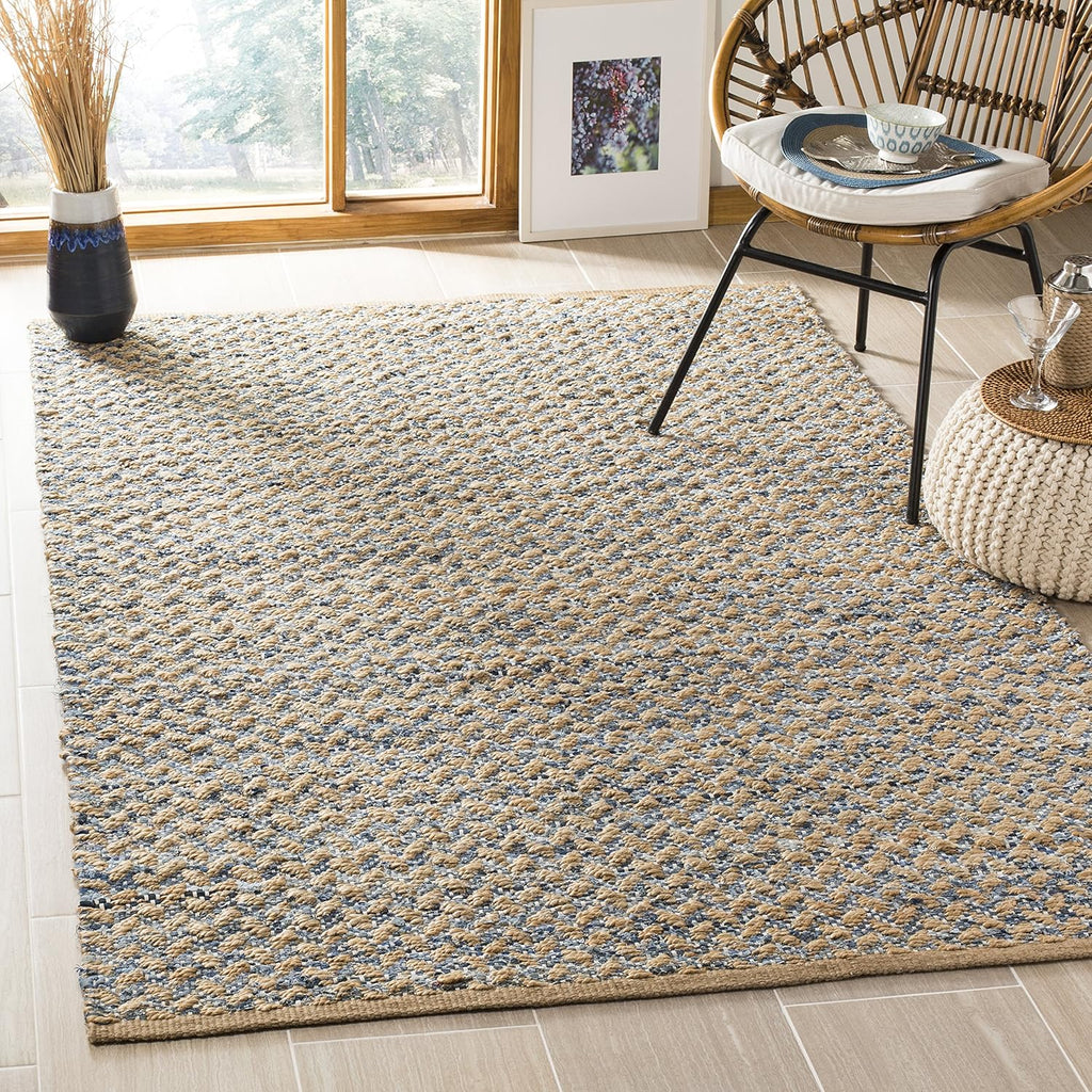 Handmade Braided Jute Runner 2'3 x 8' Blue Natural I43619
