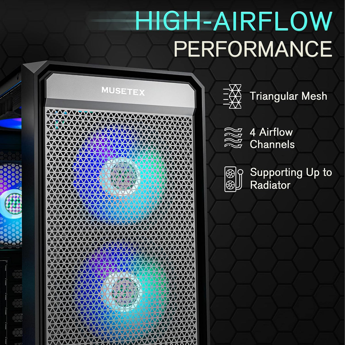 ATX PC Case with 6pcs ARGB Fans, Type-C Port, Mesh Front Panel, Tempered Glass Side Door M77591