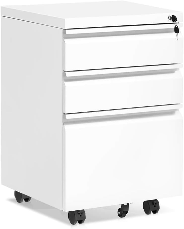 Black 3 Drawer Metal Rolling File Cabinet with Lock A8674