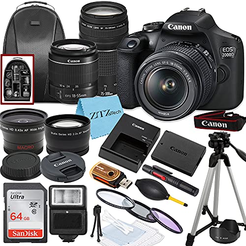 DSLR Camera with 18-55mm + 75-300mm Lenses, 64GB Memory Card, Tripod, Case, Wideangle Lenses A580