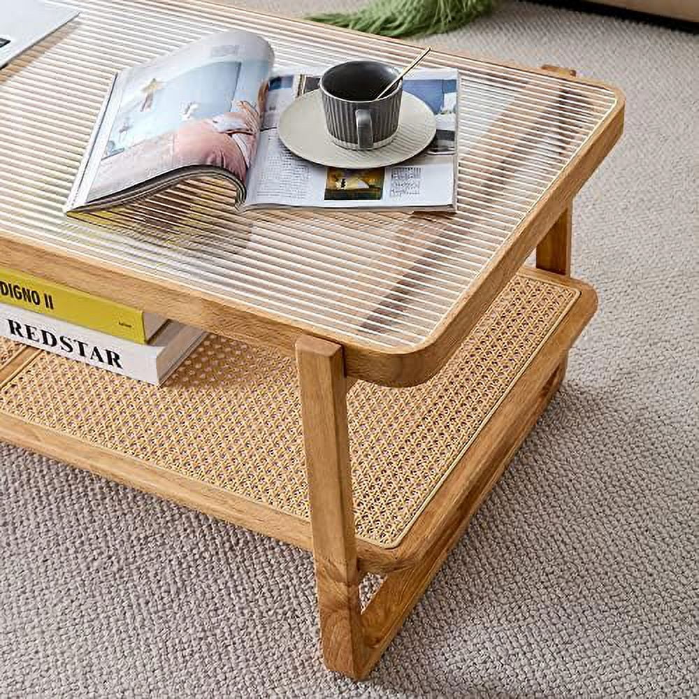 Rattan Coffee Table with Glass Top Y2963