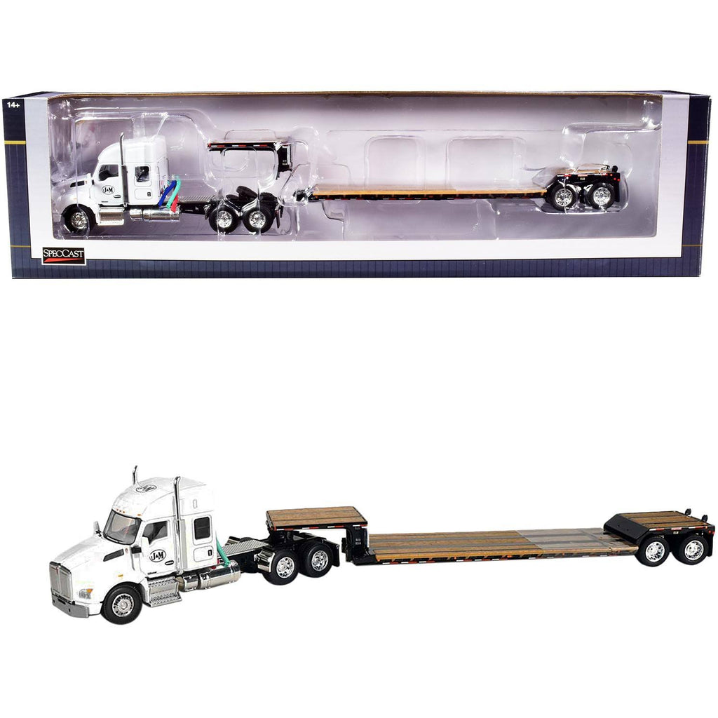 White 1/64 Diecast Tractor Truck with Lowboy Trailer H313