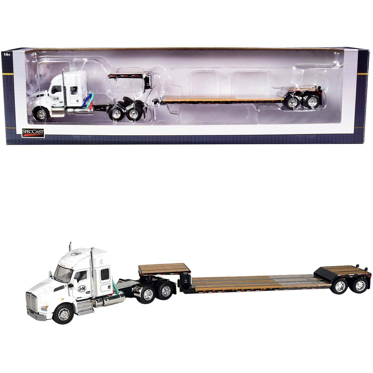 White 1/64 Diecast Tractor Truck with Lowboy Trailer H313