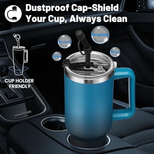 40 oz Vacuum Insulated Stainless Steel Tumbler with Handle and Straw Lid Y820530