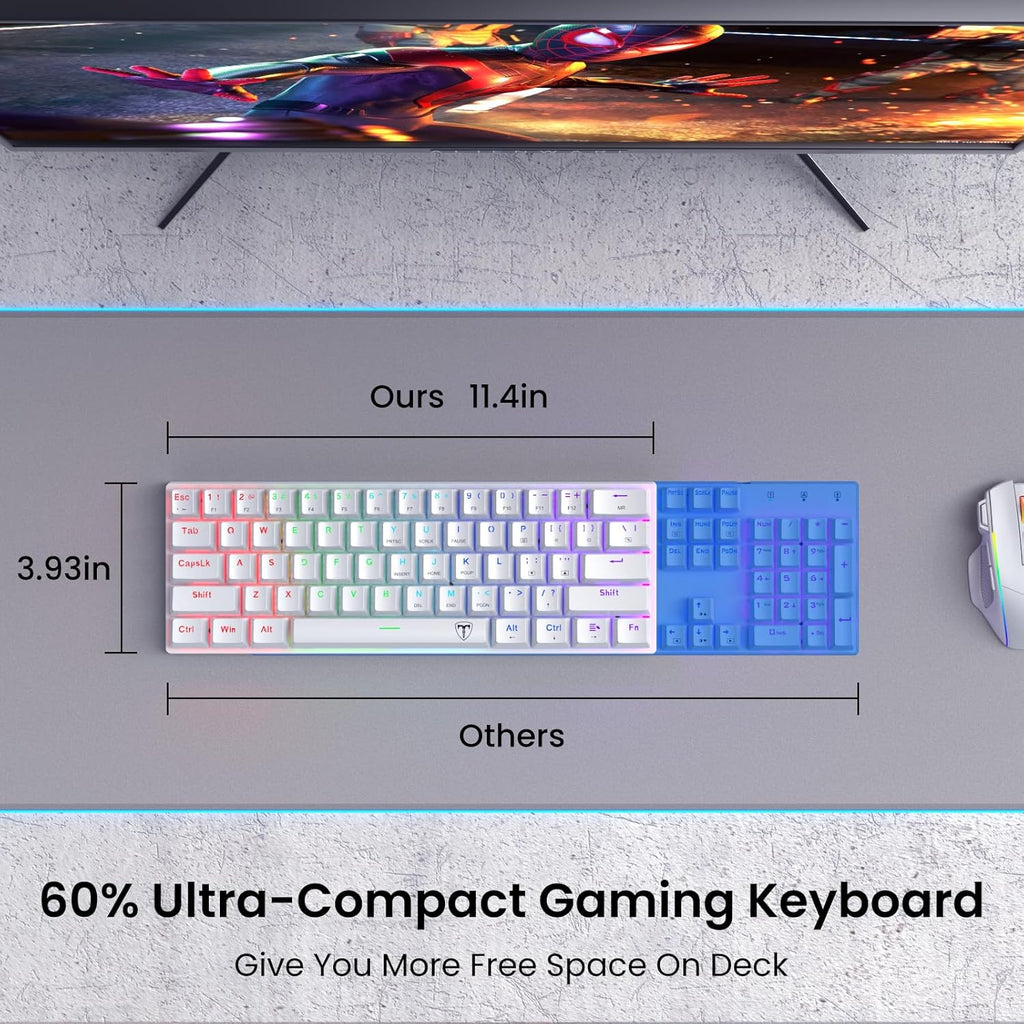 White 61 Keys Wired Mechanical Keyboard with Red Switches K760308