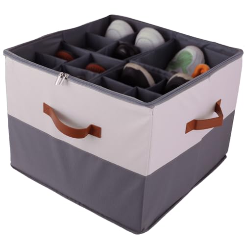 Grey Fabric Shoe Storage Bins for Closet, 16 Pairs U68161