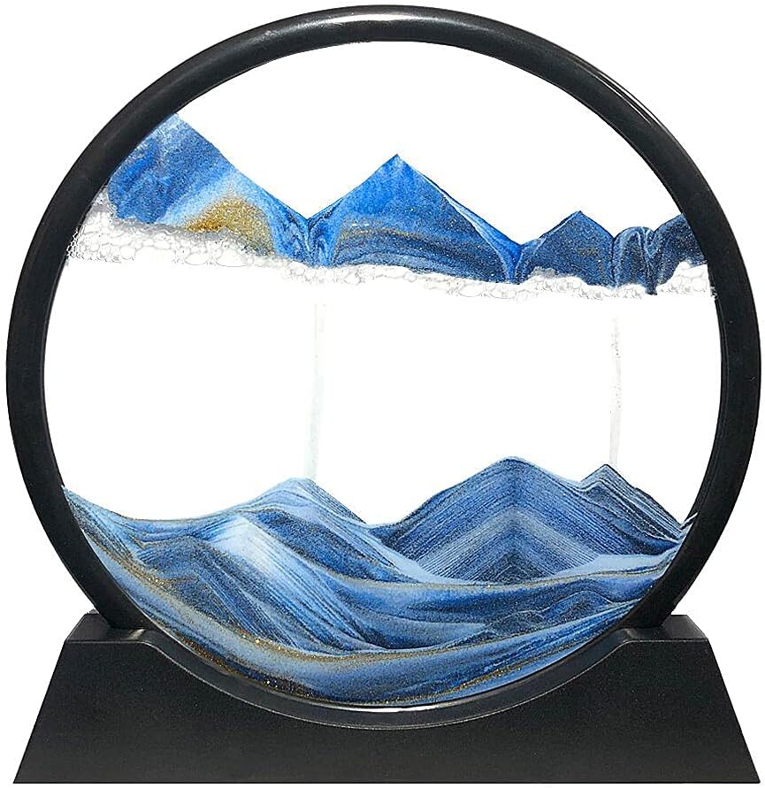 Moving Sand Art Picture Round Glass 3D Deep Sea (Blue, 7 Inch) N389