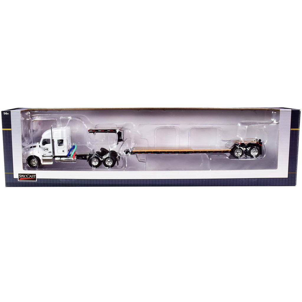 White 1/64 Diecast Tractor Truck with Lowboy Trailer H313