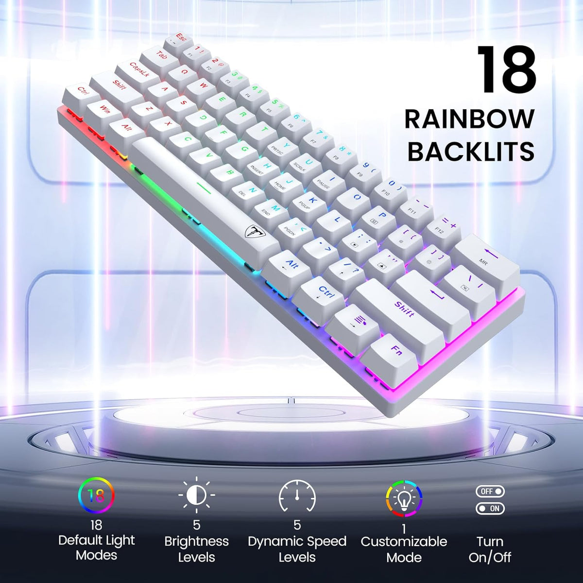 White 61 Keys Wired Mechanical Keyboard with Red Switches K760308