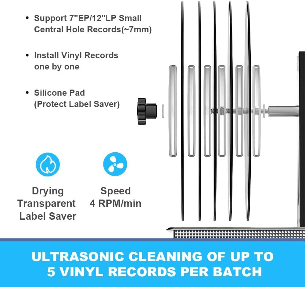 Gray Mechanical Vinyl Record Ultrasonic Cleaner with Records Bracket F658