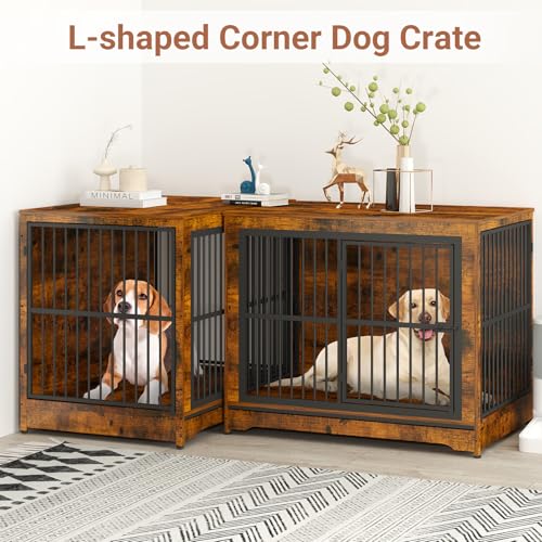 Rustic Brown Double Dog Crate Furniture with Divider B460632