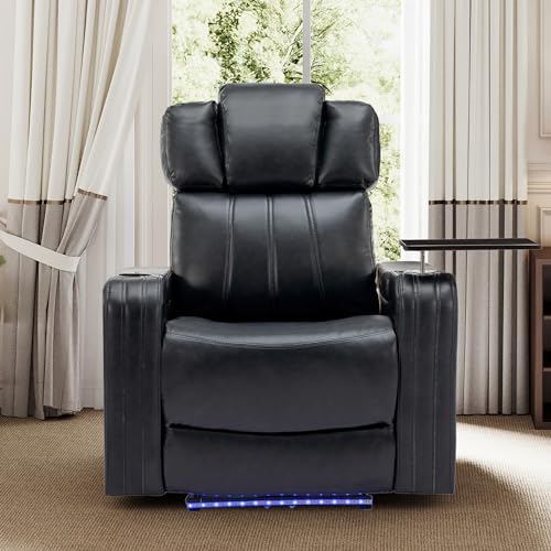Dark Blue Power Recliner with Cup Holder Bluetooth Speaker LED Lights USB Ports Tray Table Storage P77686