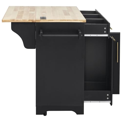 Black Kitchen Island with Storage and Drop Leaf V144
