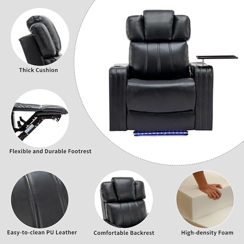 Dark Blue Power Recliner with Cup Holder Bluetooth Speaker LED Lights USB Ports Tray Table Storage P77686