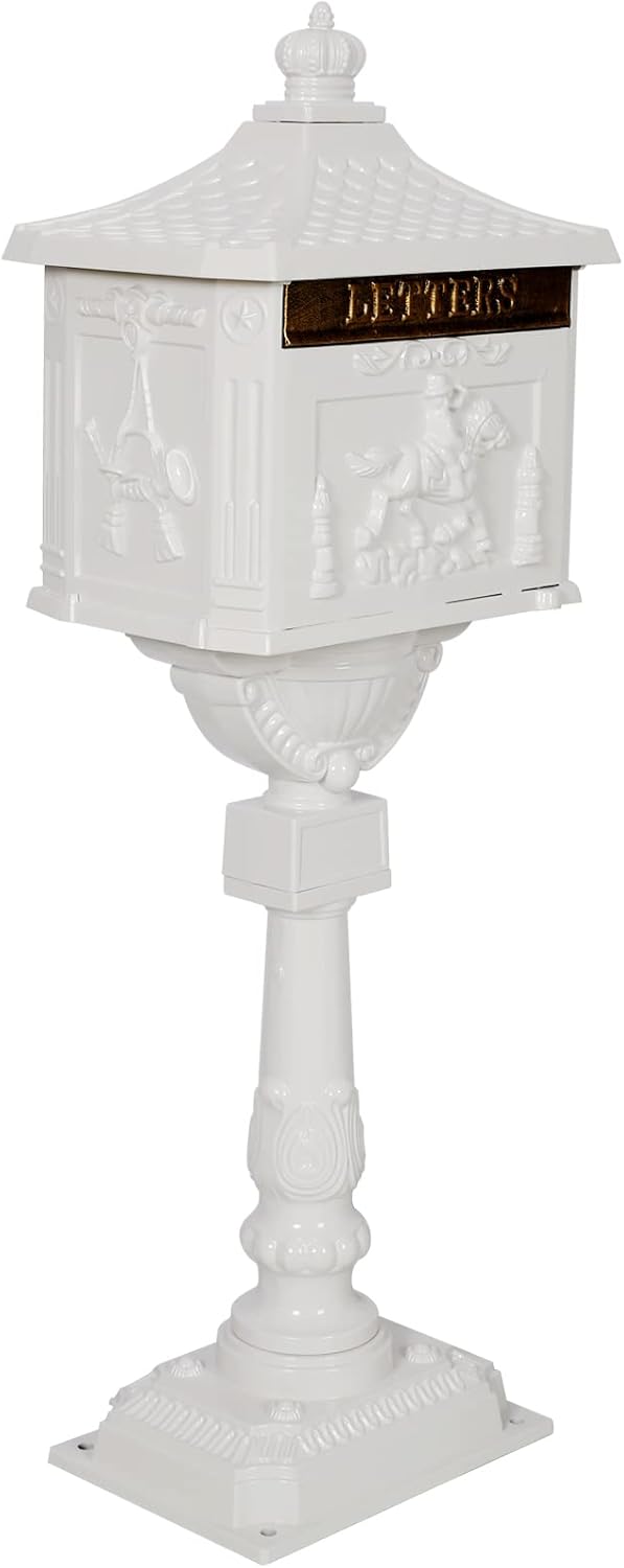 White Cast Aluminum Mailbox with Post and Locking Keys Z9528