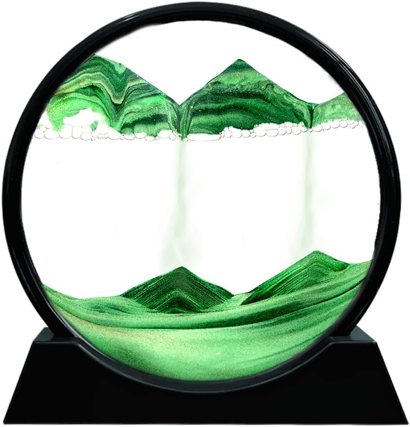Moving Sand Art Picture Round Glass 3D Deep Sea (Blue, 7 Inch) N389