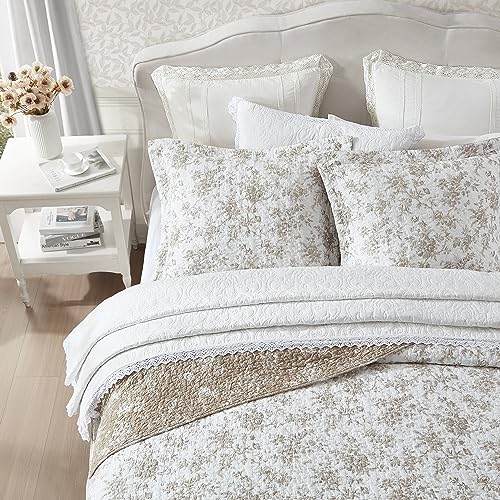 Queen Quilt Set, Reversible Floral Cotton Bedding with Matching Shams V958048