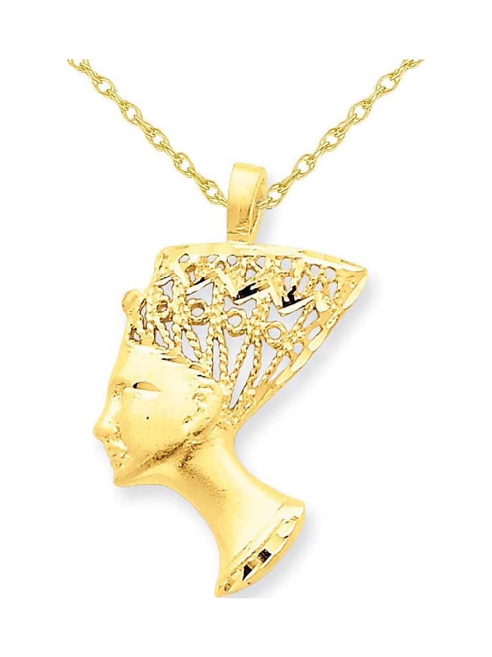 14K Yellow Gold Egyptian Nefertiti Charm Pendant Necklace with Chain J1496