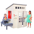 Modern Outdoor Wooden Playhouse with Picnic Table, Mailbox and Outdoor Grill N949