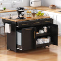 Black Kitchen Island with Storage and Drop Leaf V144