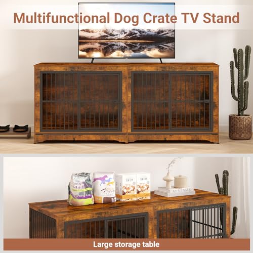 Rustic Brown Double Dog Crate Furniture with Divider B460632