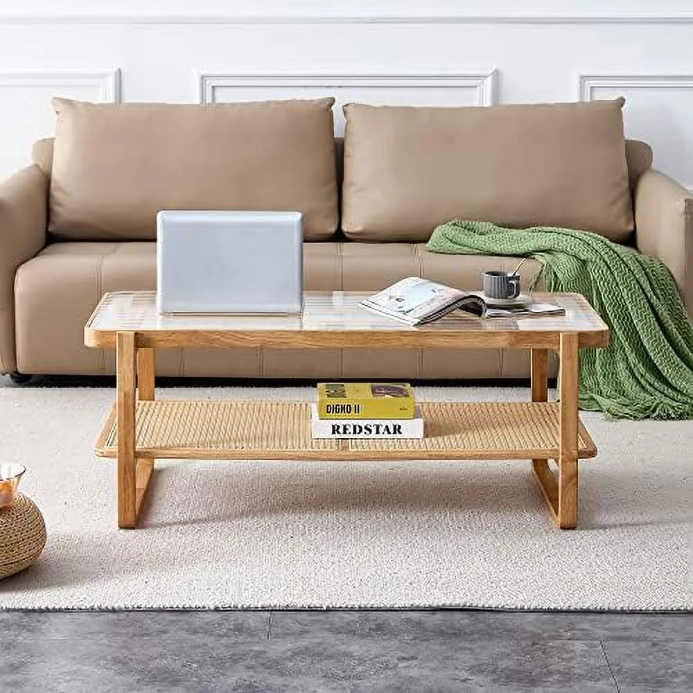 Rattan Coffee Table with Glass Top Y2963