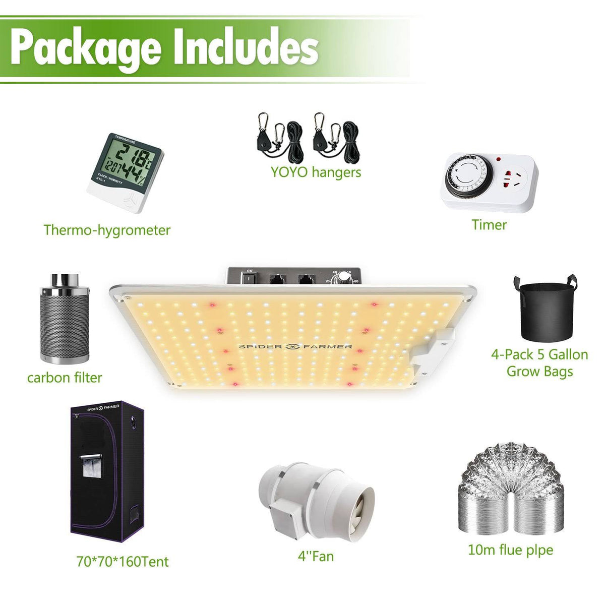 70x70x160cm LED Grow Light Full Spectrum Grow Tent Kit with Carbon Filter B945