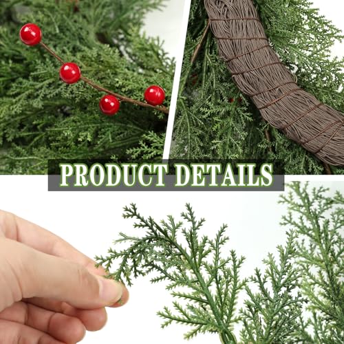 24 inch Real Touch Faux Cedar Wreath with Red Berries D70519