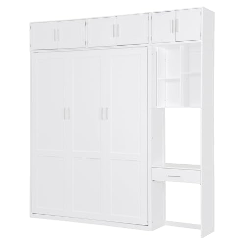 White Full Size Wall Murphy Bed with Built-in Desk & Shelves X812638