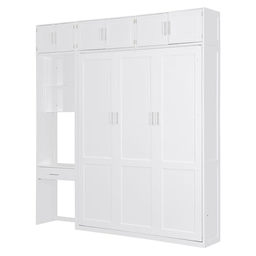 White Full Size Wall Murphy Bed with Built-in Desk & Shelves X812638