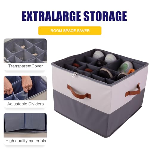 Grey Fabric Shoe Storage Bins for Closet, 16 Pairs U68161