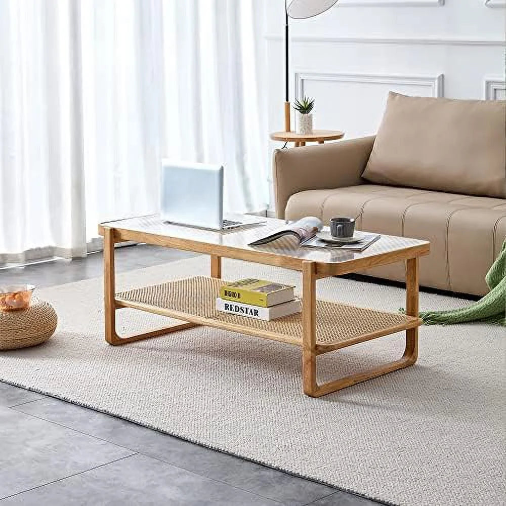 Rattan Coffee Table with Glass Top Y2963