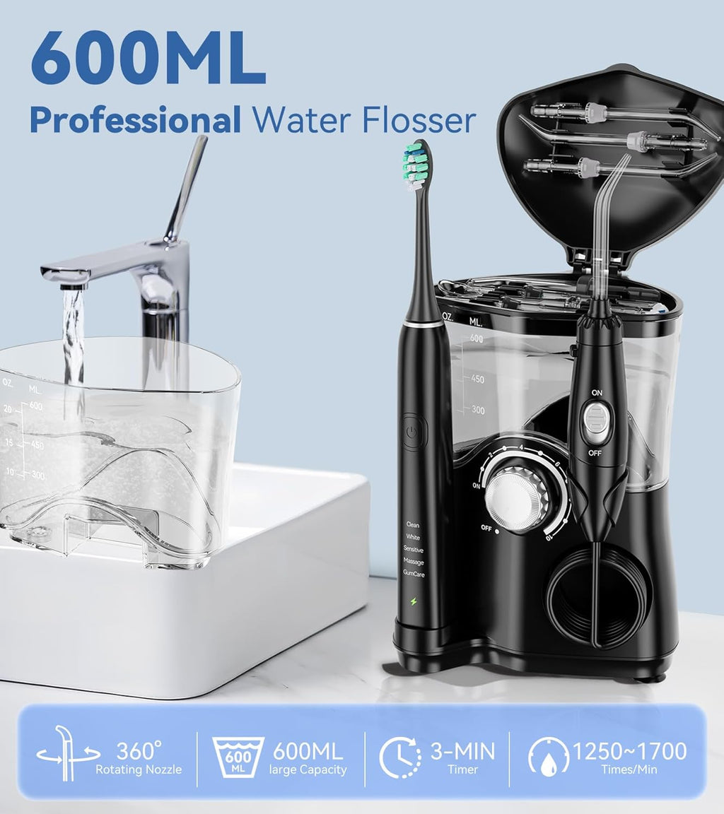 600ML Water Flosser with 7 Jet Tips, 10 Adjustable Water Pressure, 5 Toothbrush Heads Q277679