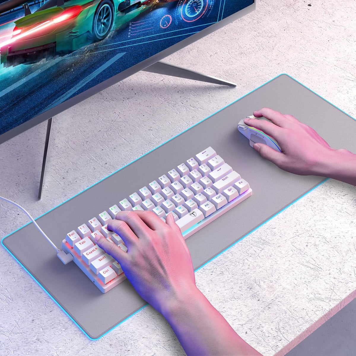 White 61 Keys Wired Mechanical Keyboard with Red Switches K760308