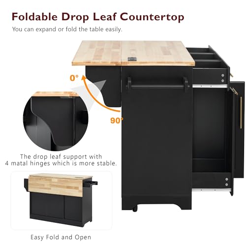 Black Kitchen Island with Storage and Drop Leaf V144