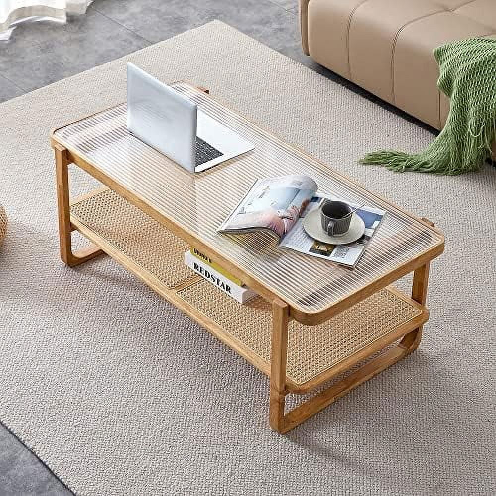 Rattan Coffee Table with Glass Top Y2963