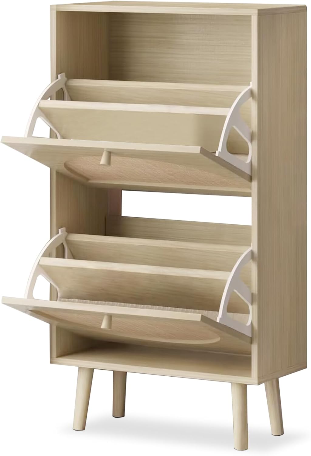 2 Drawers Slim Shoe Cabinet Rattan Shoe Storage Cupboard Organizer Unit with Doors B116