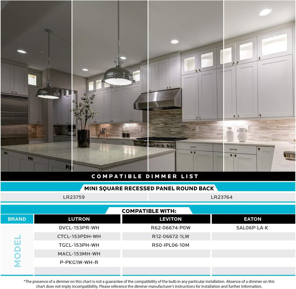 6 Inch Square LED Recessed Lighting, 5 Color Temperature, Dimmable, 4 Pack T6070