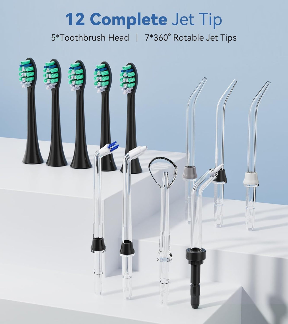 600ML Water Flosser with 7 Jet Tips, 10 Adjustable Water Pressure, 5 Toothbrush Heads Q277679