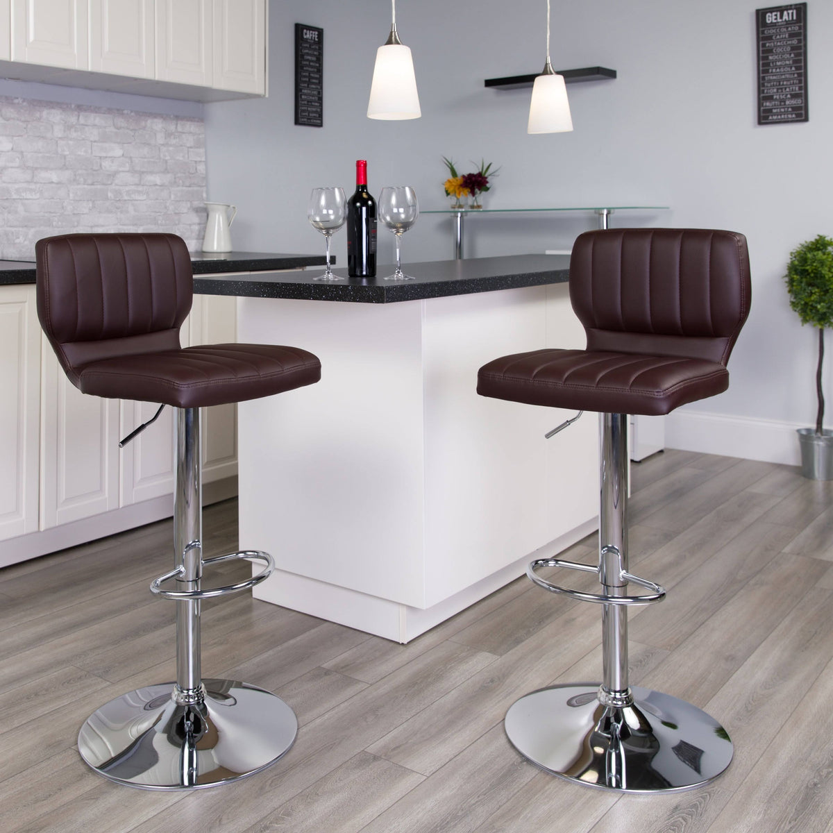 Contemporary Vinyl Adjustable Height Barstool S208
