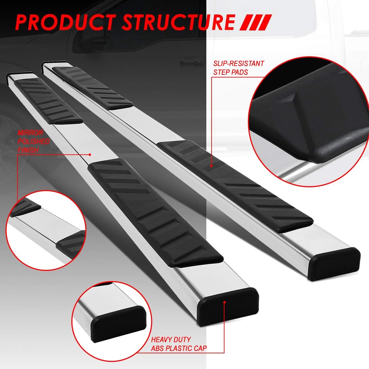 Polished Chrome Stainless Steel Nerf Bar Running Boards O8140