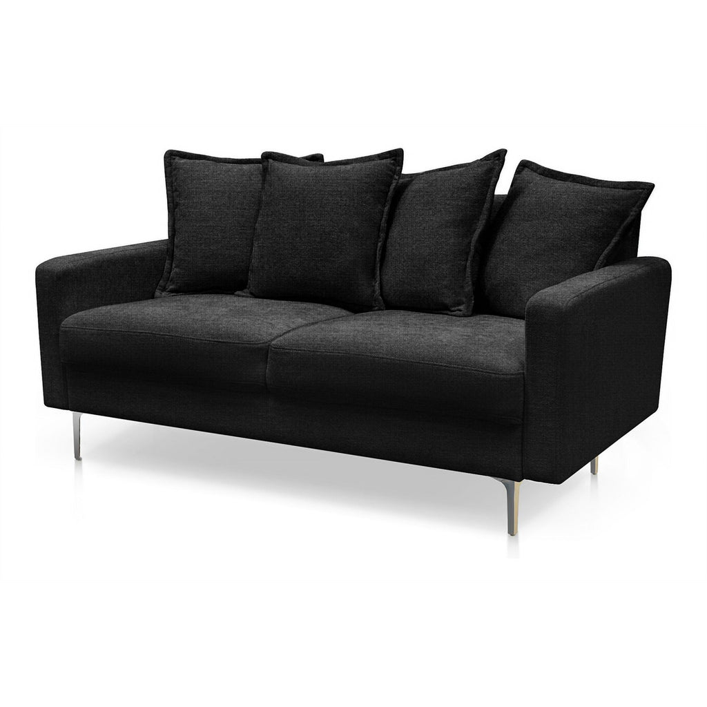 Contemporary 58" Square Arm Fabric Loveseat in Black A9189