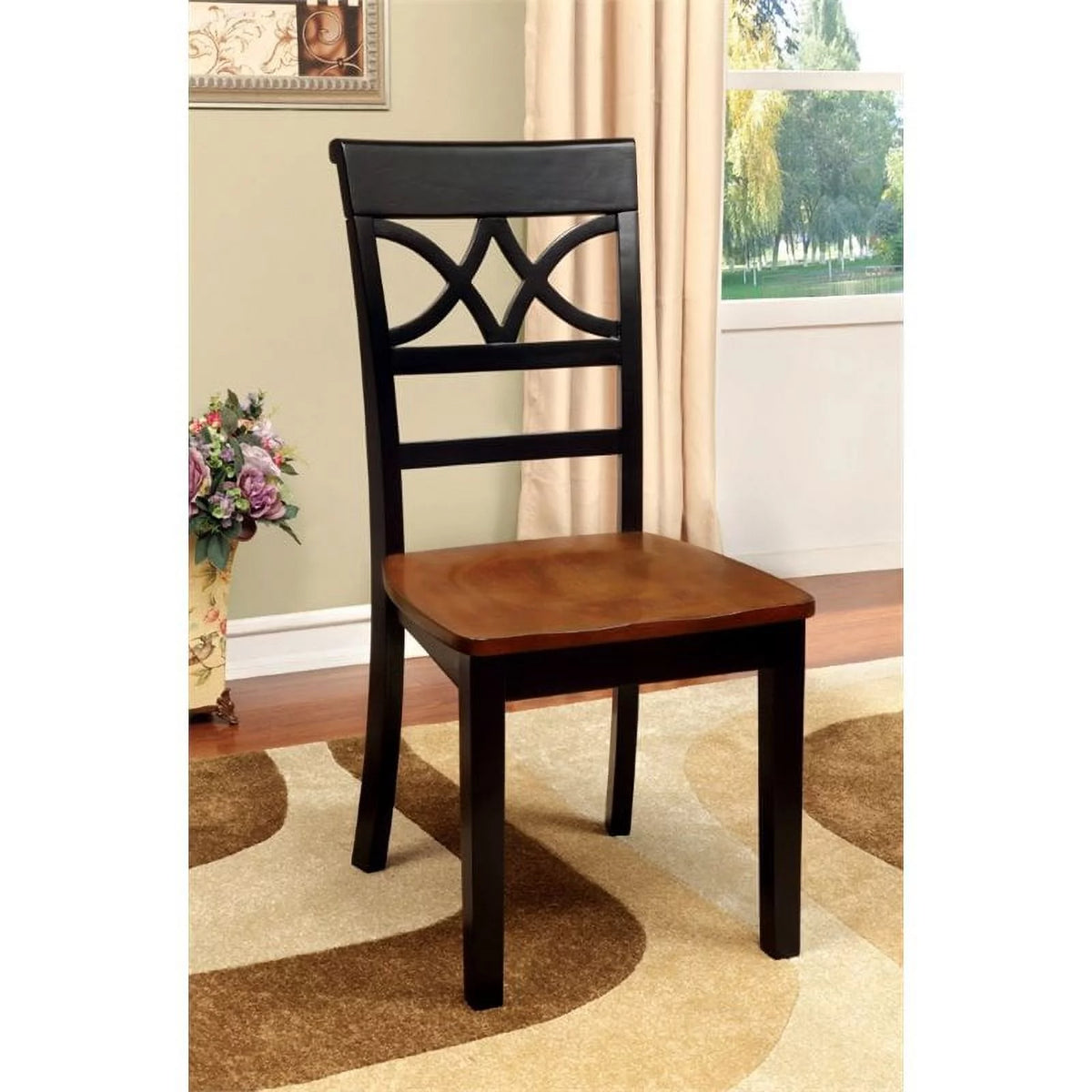 Black and Cherry Wood Dining Chair Set of 2 T7965