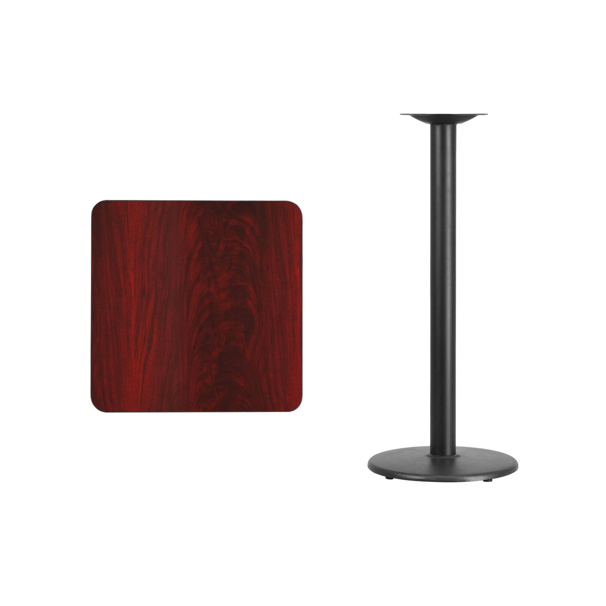 Square Black Laminate Table Top with Round Bar Height Table Base F7923