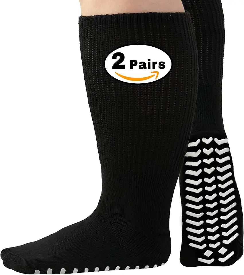 Extra Wide Non-Slip Bariatric Socks 2 Pairs Black S27981