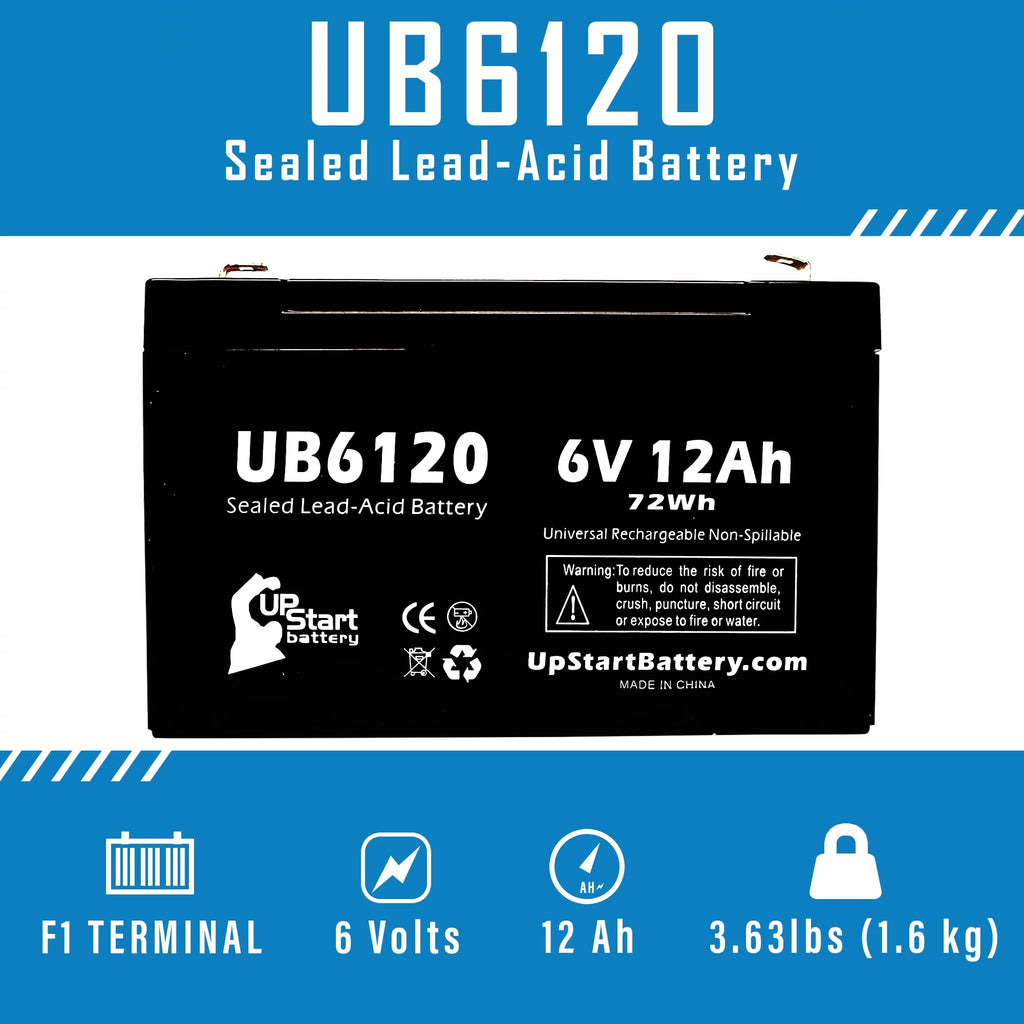 2x Pack 6V 12Ah Sealed Lead Acid Battery with F1 to F2 Terminal Adapters Q373