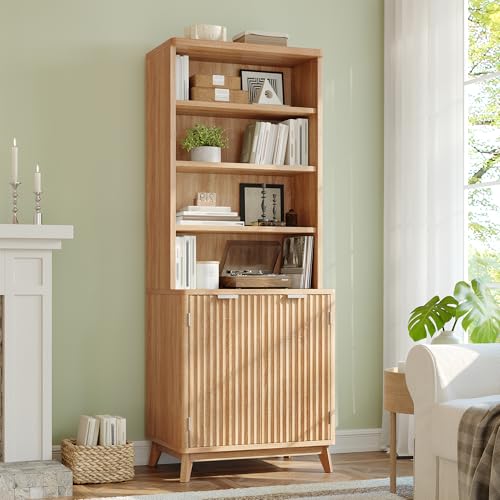 Tall 6-Tier Bookshelf with Doors and Adjustable Shelves B353764