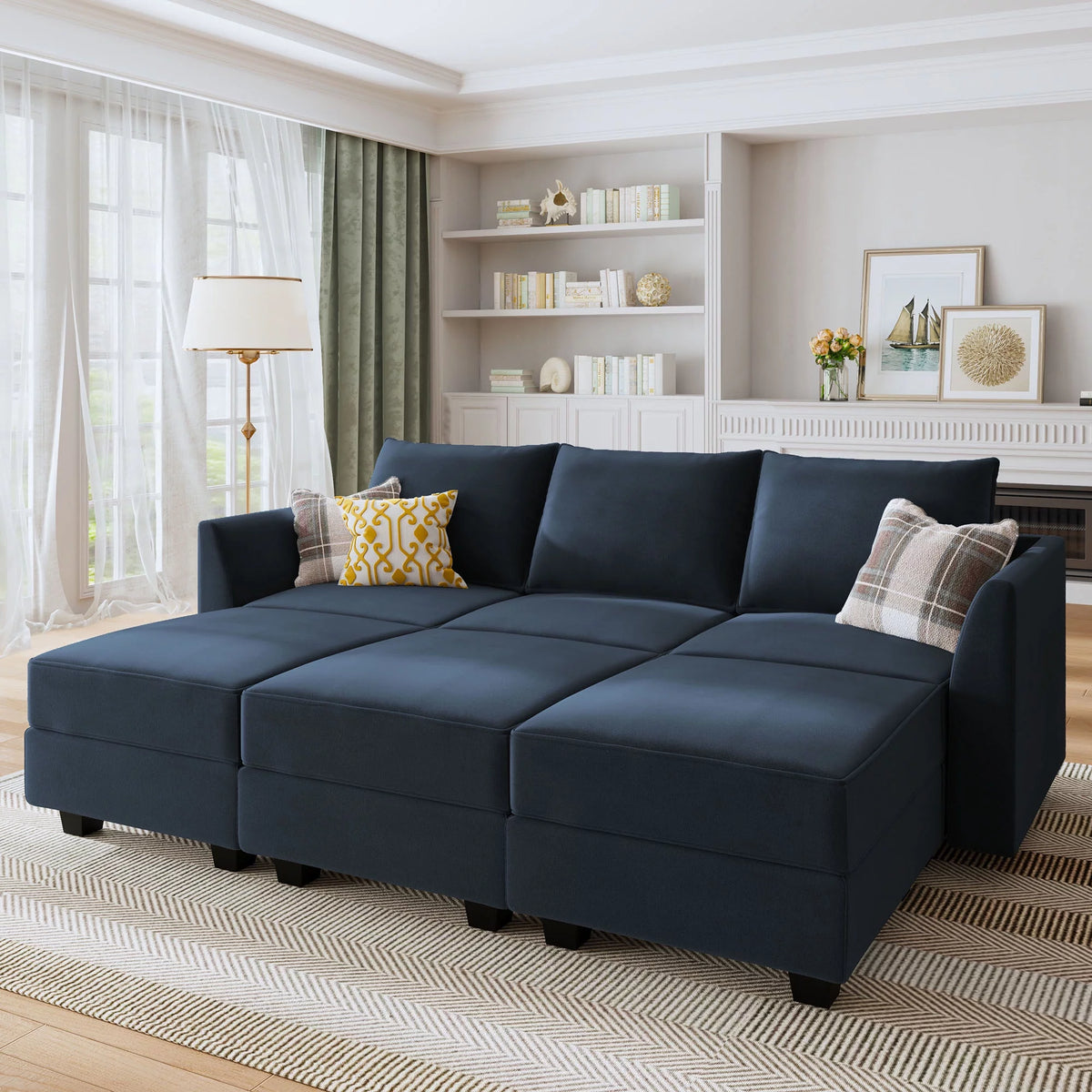 Velvet 6 Seater Sectional Sofa with Ottoman Z753533